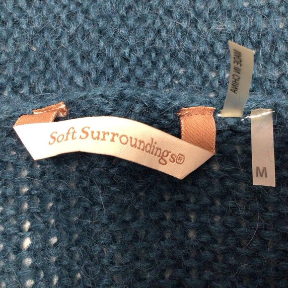 Soft Surroundings Teal Acrylic Wool Mohair Open Front Cardigan Sweater Sz Medium - Picture 5 of 9